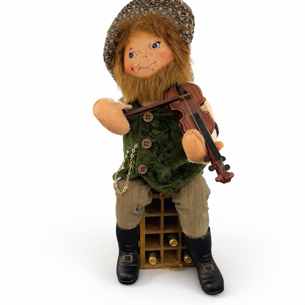 Vintage Annalee Fiddler Doll Violin Wine Rack Posable Figure